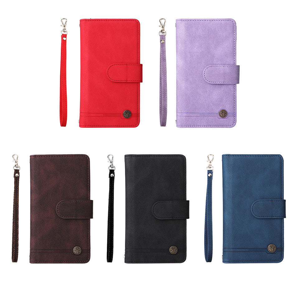 Premium Retro Flip Leather iPhone Case – Zipper Wallet, Multi-Card Slots, Necklace Lanyard, Magnetic Closure, Shockproof Protection for iPhone
