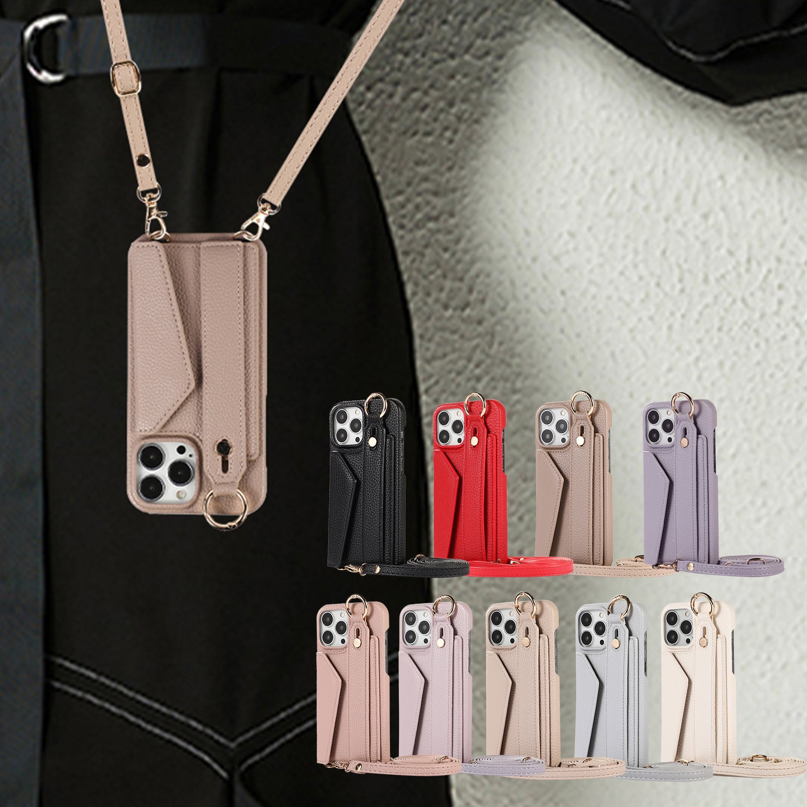 Luxury Crossbody Leather Wallet iPhone Case – Wrist Strap, Ring Holder, Card Slot, Shockproof Protection, Stylish Design for iPhone