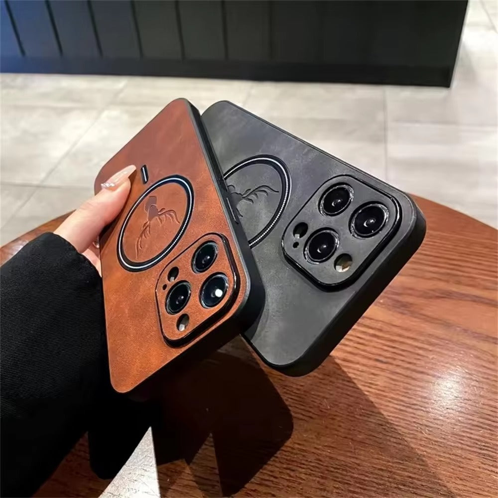Luxury PU Leather MagSafe iPhone Case – Deer Embossed Design,  Stylish & Durable Full Protection Cover | Case for iPhone