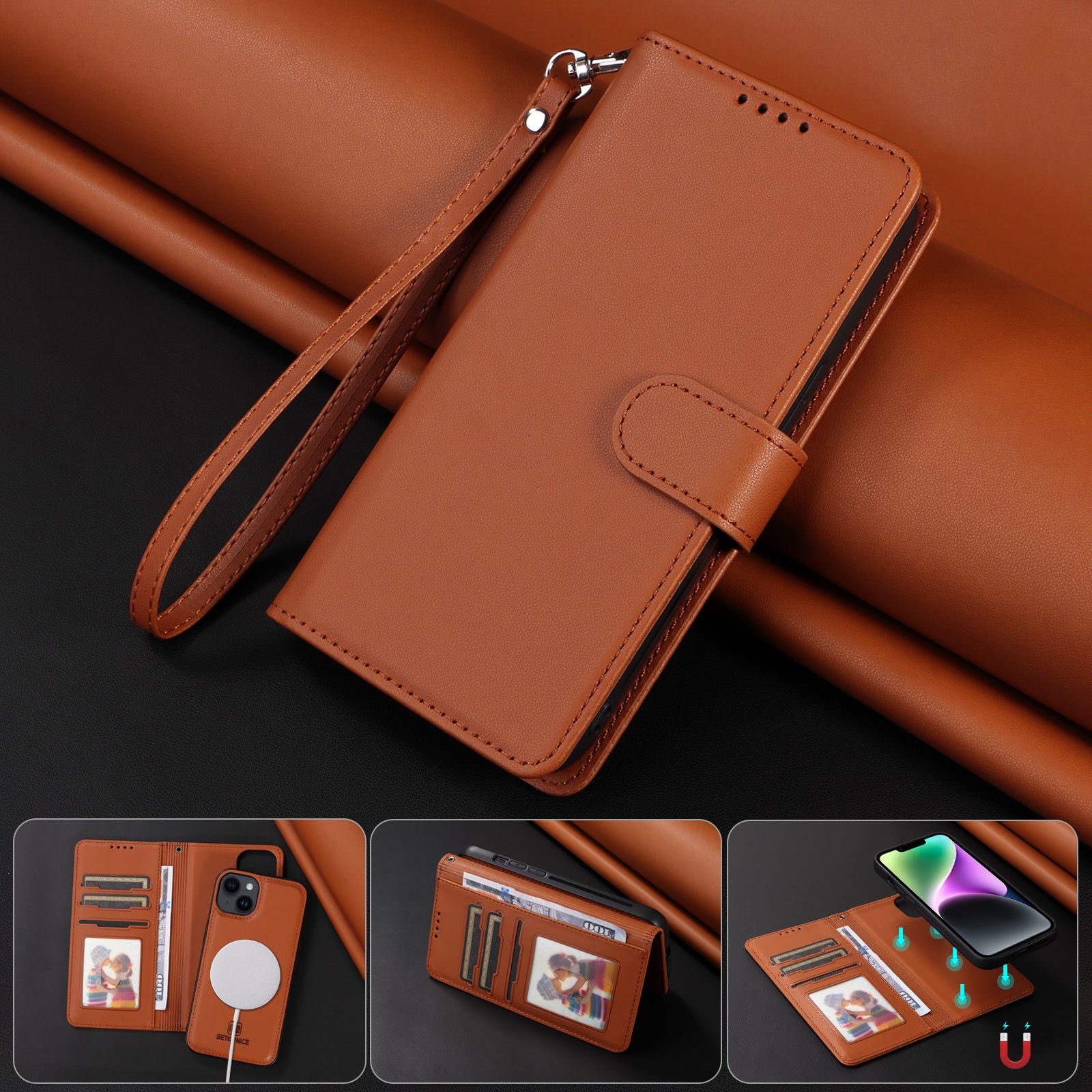 Luxury 2-in-1 Detachable Wallet iPhone Case – Magnetic Leather Folio, Card Holder, Kickstand, Secure Clasp, Stylish & Durable Protection