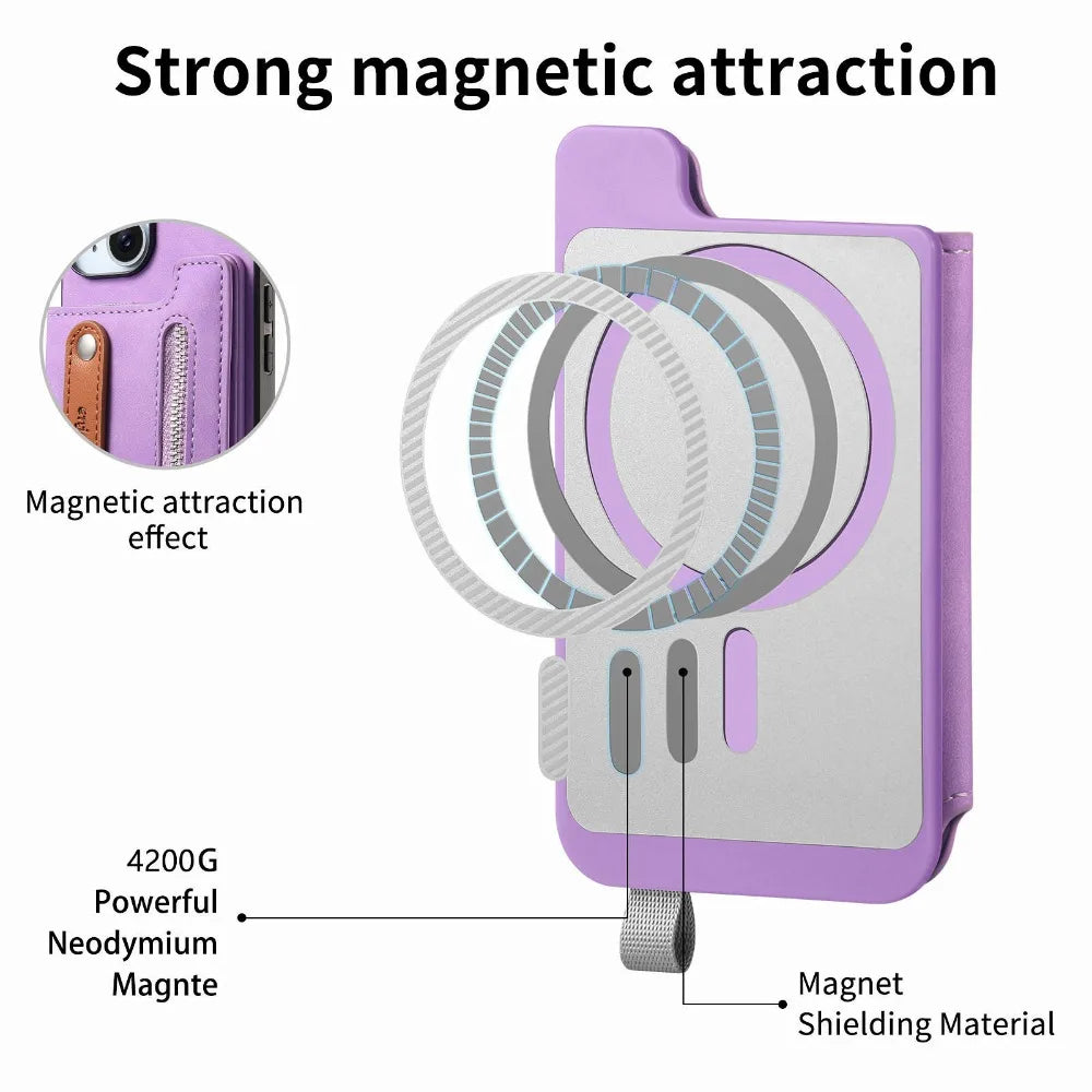 Luxury Detachable Zipper Wallet iPhone Case – Magnetic Flip Cover with Card Slots, and Protection for Ultimate Convenience