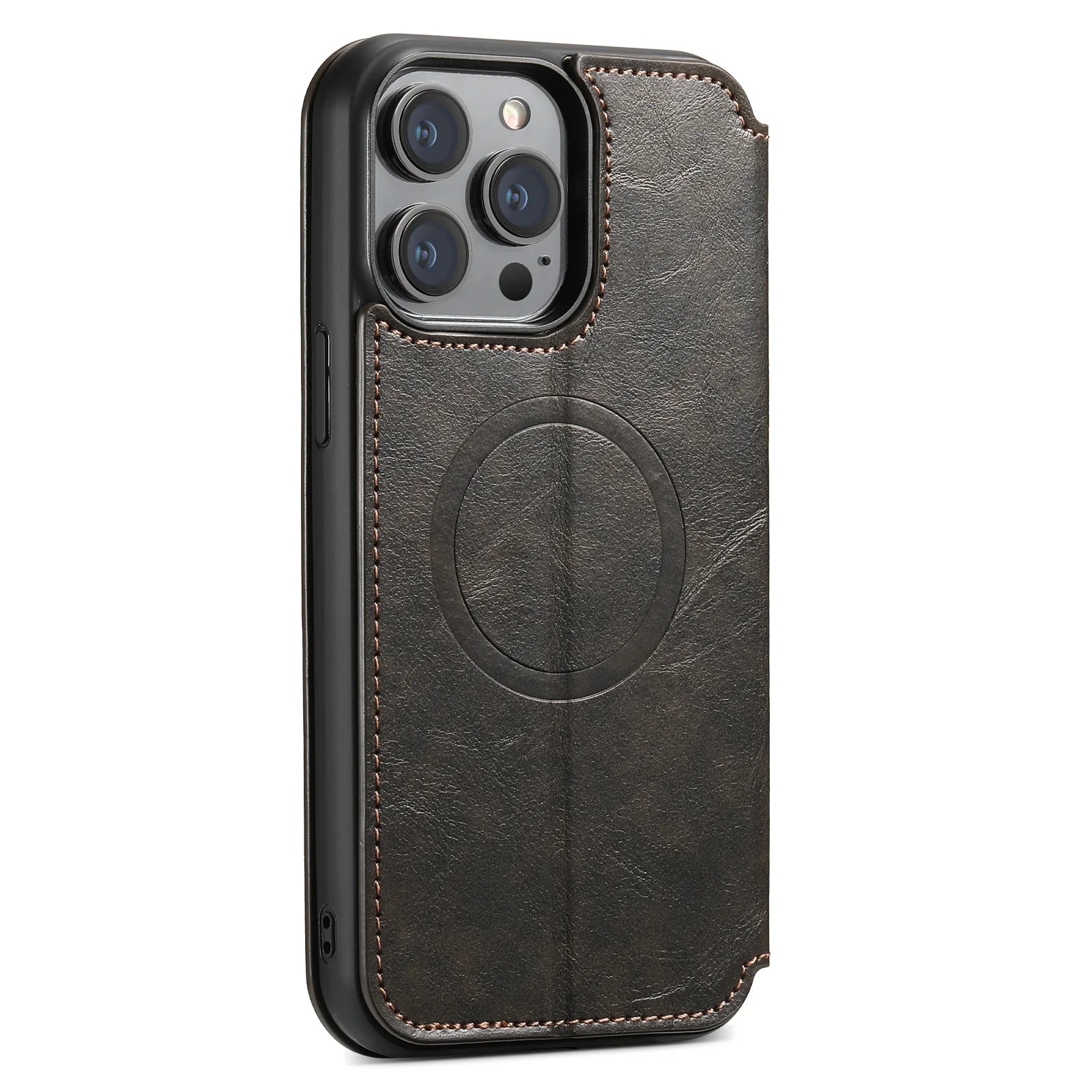 Luxury Leather Magnetic Flip iPhone Case – MagSafe Wallet Card Holder, Wireless Charging Compatible, Shockproof Protection, Elegant Design for iPhone Models