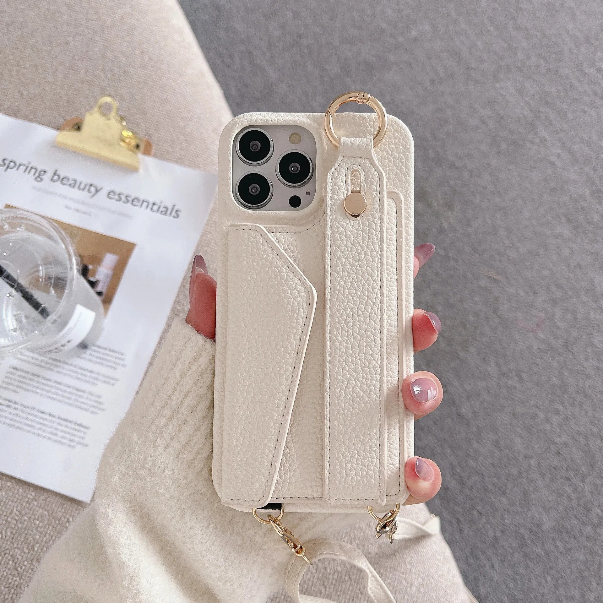 Luxury Crossbody Leather Wallet iPhone Case – Wrist Strap, Ring Holder, Card Slot, Shockproof Protection, Stylish Design for iPhone