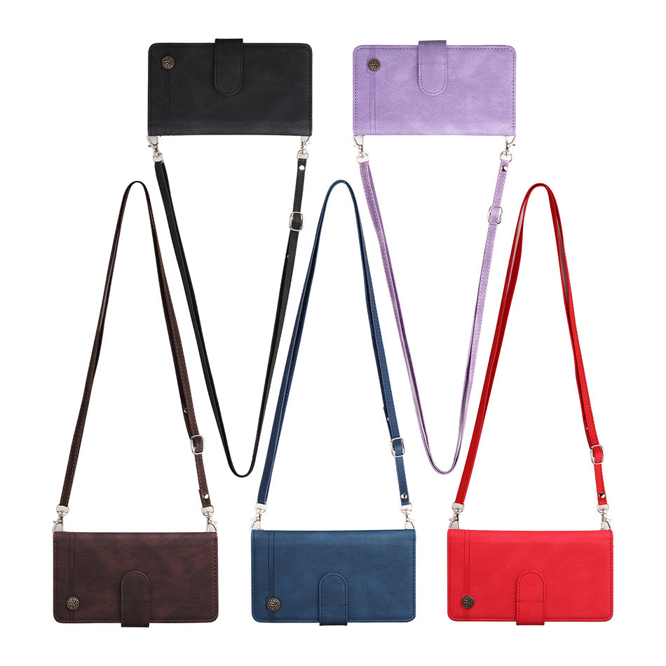 Premium Retro Flip Leather iPhone Case – Zipper Wallet, Multi-Card Slots, Necklace Lanyard, Magnetic Closure, Shockproof Protection for iPhone