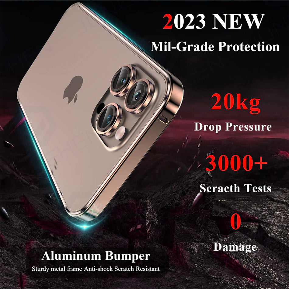 Luxury Ultra-Thin Metal Bumper iPhone Case - Light Aluminum Alloy Frame, Durable Back Protection, Sleek Desert Gold Finish 