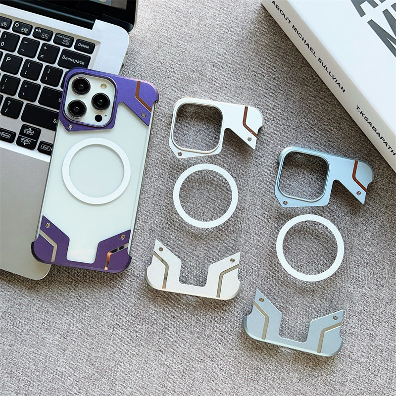 Aluminum Alloy Frameless  - Metal Bumper, Transparent PC Back, Magnetic Wireless Charging Compatible | Case for iPhone