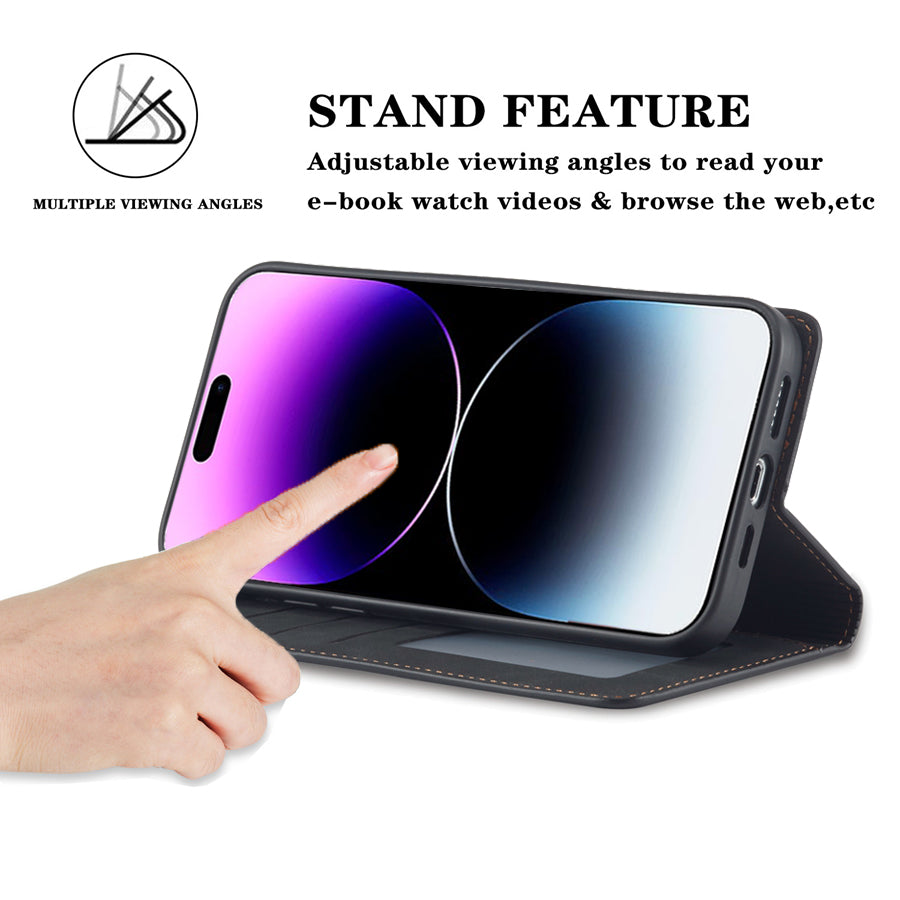 Thin Suede Leather Wallet iPhone Case – Flip Cover with Strong Magnet, Card Holder, and Premium Protection for iPhone Models