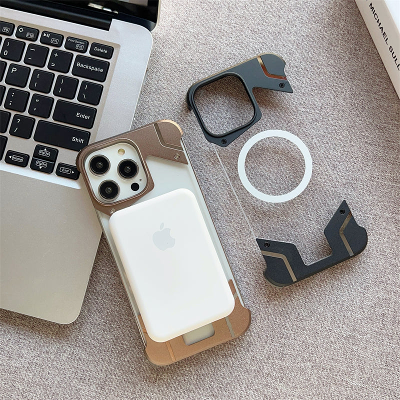 Aluminum Alloy Frameless  - Metal Bumper, Transparent PC Back, Magnetic Wireless Charging Compatible | Case for iPhone