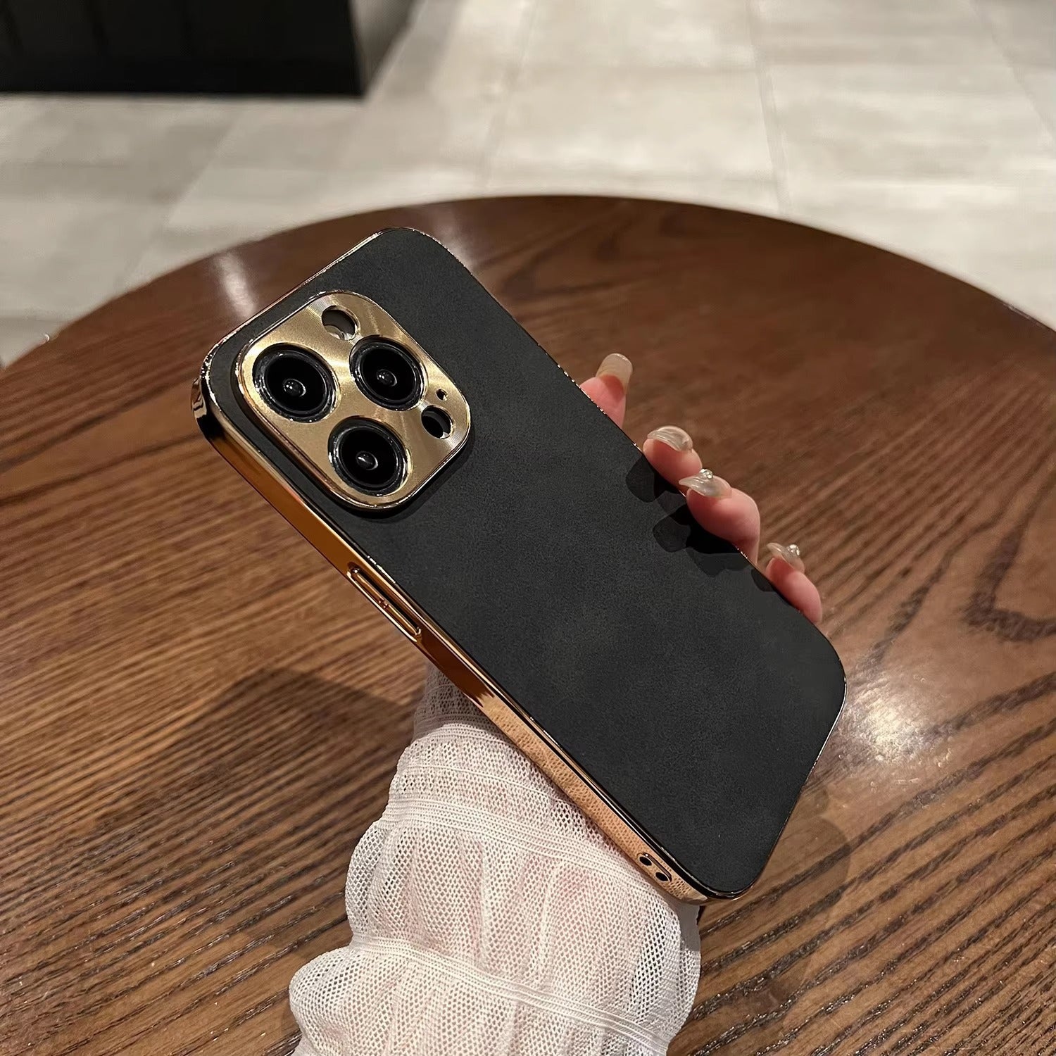 Luxury Leather iPhone Case – Lambskin Texture, Plating Bumper, Metal Lens Protection, Stylish & Durable Cover Case for iPhone