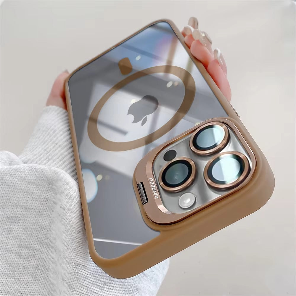 Premium Apple iPhone Case MagSafe Compatible, Camera Lens & Screen Protection, Cover with Transparent Stand & Lens Film
